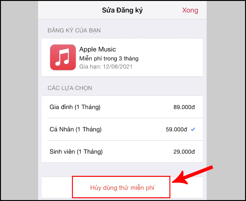 Nhấn chọn Hủy dùng thử miễn phí